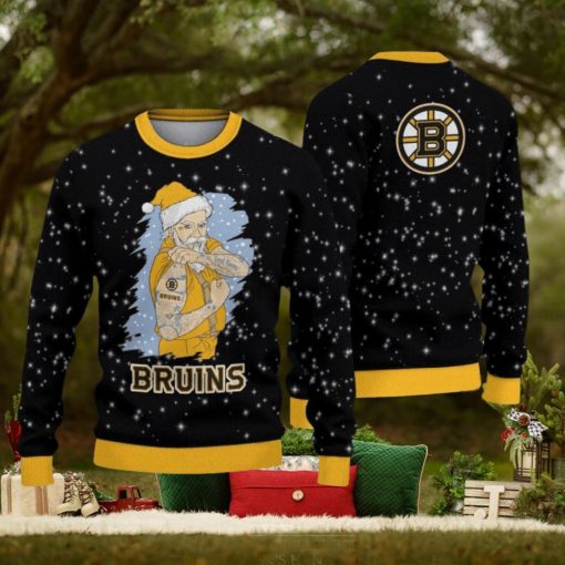 Boston Bruins Christmas Santa Claus Tattoo Limited Edition Ugly Sweater