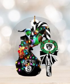 Brooklyn Nets NBA Custom Name Grinch Candy Cane Tree Decorations Christmas 2023 Ornament