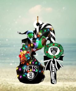 Brooklyn Nets NBA Custom Name Grinch Candy Cane Tree Decorations Christmas 2023 Ornament