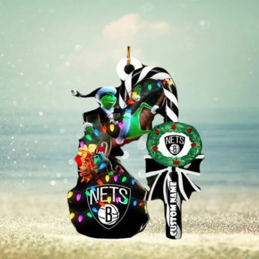 Brooklyn Nets NBA Custom Name Grinch Candy Cane Tree Decorations Christmas 2023 Ornament
