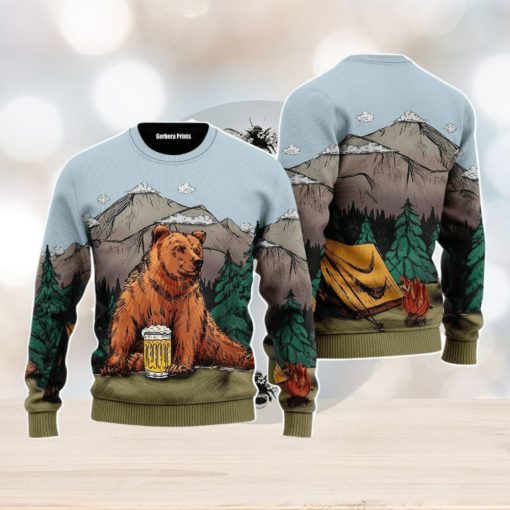 Brown Bear Camping Christmas Unisex Ugly Sweater