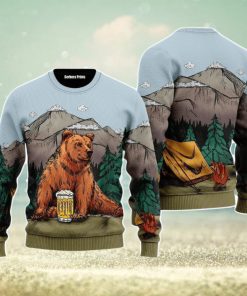 Brown Bear Camping Christmas Unisex Ugly Sweater