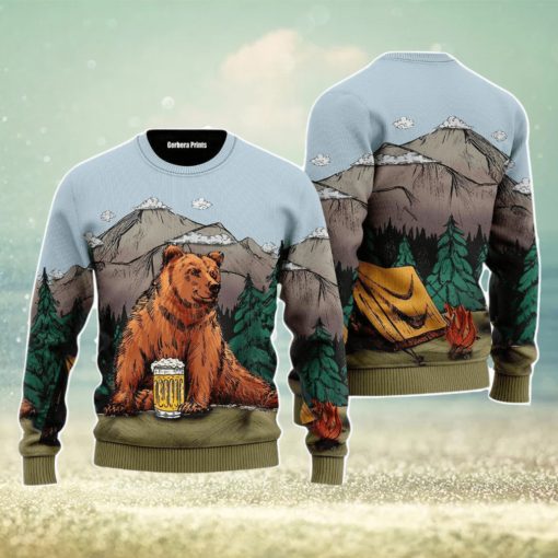 Brown Bear Camping Christmas Unisex Ugly Sweater