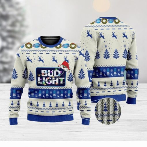 Bud Light Beer In White Pattern Ugly Christmas Sweater