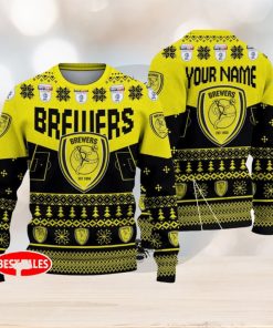 Burton Albion FC Big Logo Stadium Snowflakes EFL Ugly Christmas Sweater