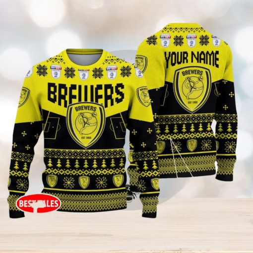 Burton Albion FC Big Logo Stadium Snowflakes EFL Ugly Christmas Sweater