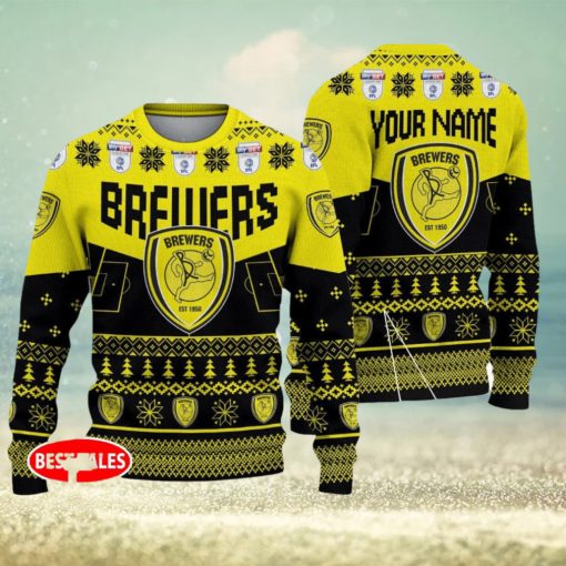 Burton Albion FC Big Logo Stadium Snowflakes EFL Ugly Christmas Sweater