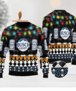 Busch Light Beer Christmas Light Black Pattern Ugly Christmas Sweater Christmas Holiday Gift