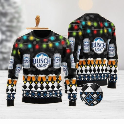 Busch Light Beer Christmas Light Black Pattern Ugly Christmas Sweater Christmas Holiday Gift