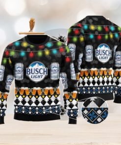 Busch Light Beer Christmas Light Black Pattern Ugly Christmas Sweater Christmas Holiday Gift