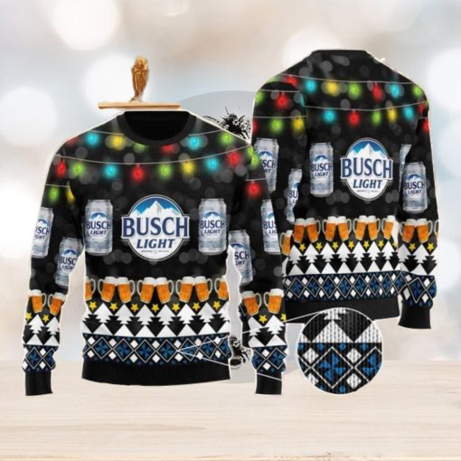 Busch Light Beer Christmas Light Black Pattern Ugly Christmas Sweater Christmas Holiday Gift