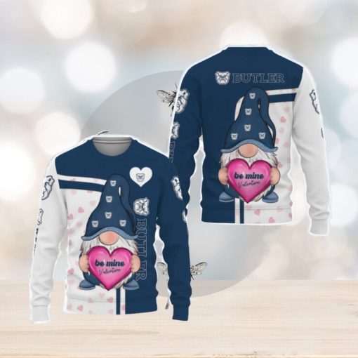 Butler Bulldogs Be Mine Valentine Gnomes With Valentine Football American Valentine Day Ugly Xmas AOP Sweater