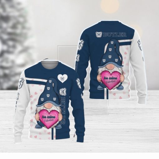 Butler Bulldogs Be Mine Valentine Gnomes With Valentine Football American Valentine Day Ugly Xmas AOP Sweater