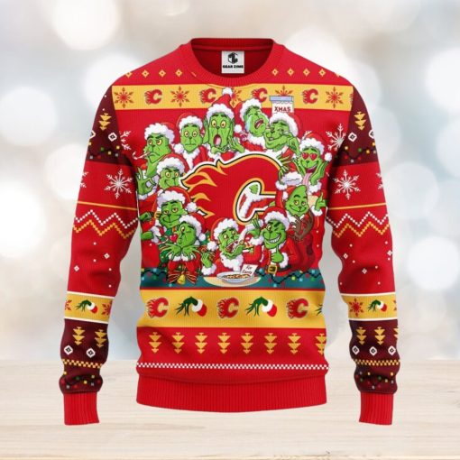 Calgary Flames 12 Grinch Xmas Day Christmas Ugly Sweater 3D Christmas Xmas Sweater