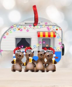 Camping Bear Happy Camper With Custom Drink Personalized Christmas Ornament
