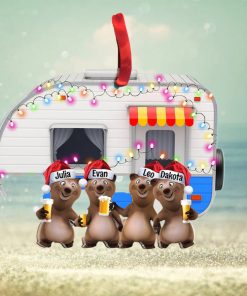 Camping Bear Happy Camper With Custom Drink Personalized Christmas Ornament