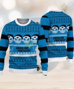 Carolina Panthers Christmas Jack Skellington Face Pattern Ugly Christmas Sweater Impressive Gift