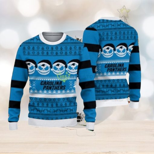 Carolina Panthers Christmas Jack Skellington Face Pattern Ugly Christmas Sweater Impressive Gift