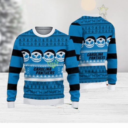 Carolina Panthers Christmas Jack Skellington Face Pattern Ugly Christmas Sweater Impressive Gift