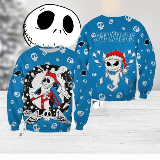 Carolina Panthers Christmas Jack Skellington Tradition Christmas Ugly Sweater Halloween For Men And Women