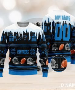 Carolina Panthers Graphics NFL Snowflakes Reindeer 3D Sweater Custom Number And Name