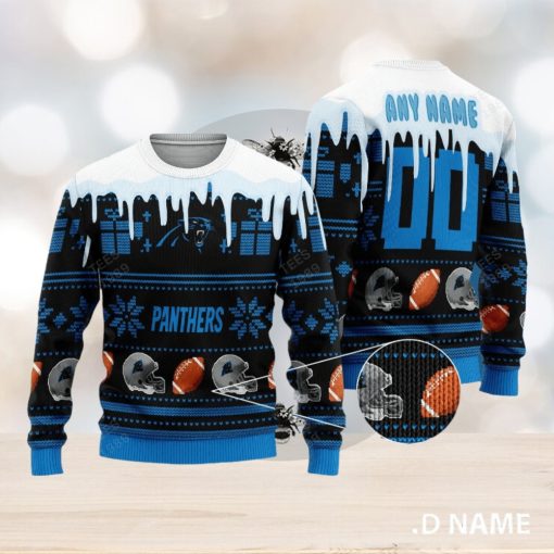 Carolina Panthers Graphics NFL Snowflakes Reindeer 3D Sweater Custom Number And Name