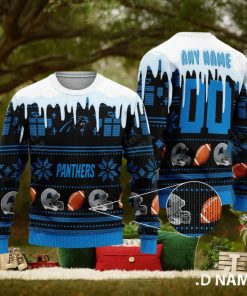 Carolina Panthers Graphics NFL Snowflakes Reindeer 3D Sweater Custom Number And Name