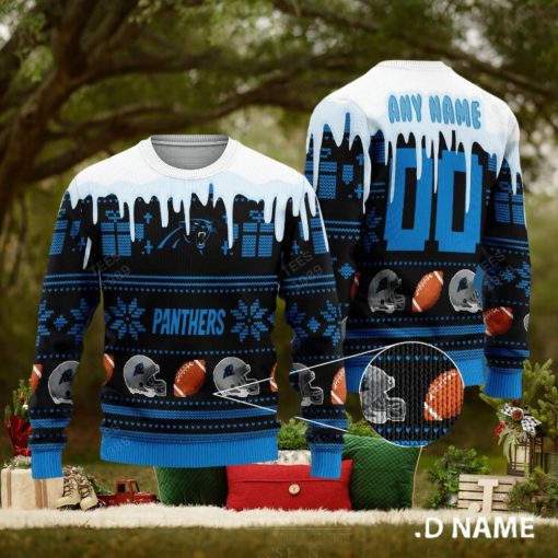 Carolina Panthers Graphics NFL Snowflakes Reindeer 3D Sweater Custom Number And Name