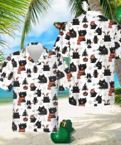 Cartoon Black Cat Merry Christmas Hawaiian Shirt Funny Xmas Cat Shirt Gifts For Cousin