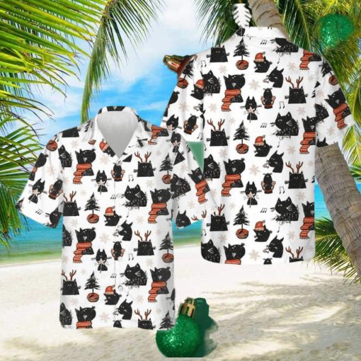 Cartoon Black Cat Merry Christmas Hawaiian Shirt Funny Xmas Cat Shirt Gifts For Cousin