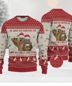 Cat All I Want Are Good Beer And Good Friend Ugly Christmas 3D Sweater Gift For Men And Women