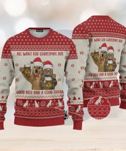 Cat All I Want Are Good Beer And Good Friend Ugly Christmas 3D Sweater Gift For Men And Women