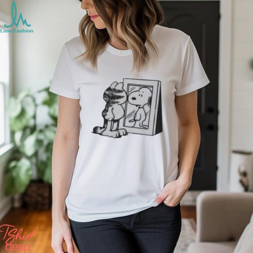 Cat And Dog Mirror Garfield And Snoopy T Shirt