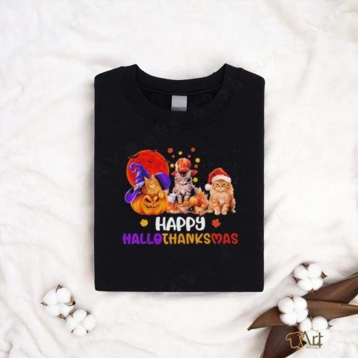 Cat Halloween Christmas Happy Hallothanksmas Thanksgiving 2023 Shirt