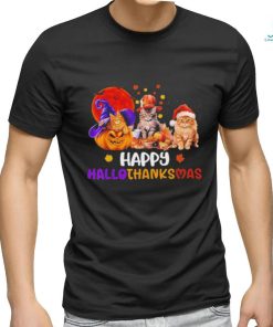 Cat Halloween Christmas Happy Hallothanksmas Thanksgiving 2023 Shirt