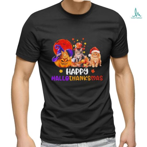 Cat Halloween Christmas Happy Hallothanksmas Thanksgiving 2023 Shirt