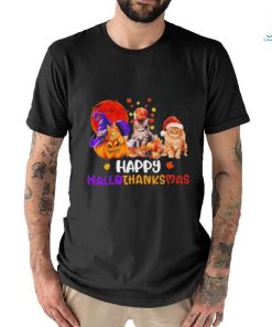 Cat Halloween Christmas Happy Hallothanksmas Thanksgiving 2023 Shirt