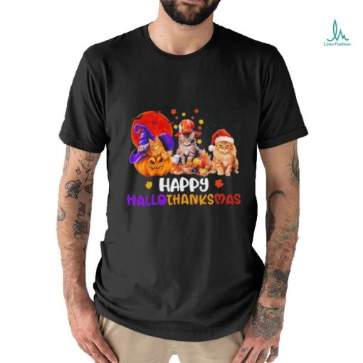 Cat Halloween Christmas Happy Hallothanksmas Thanksgiving 2023 Shirt