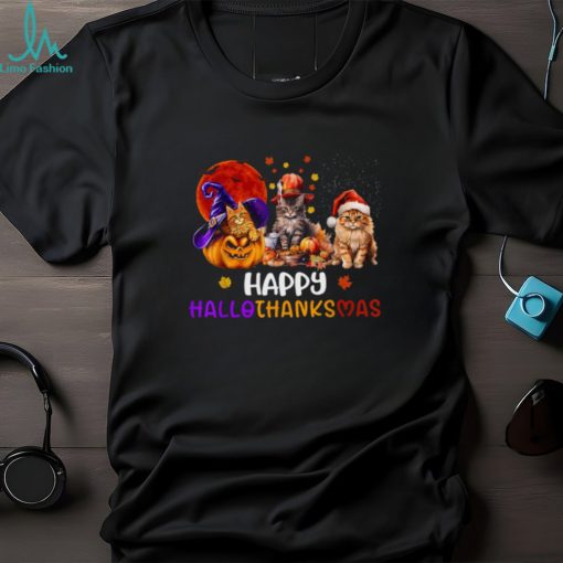 Cat Halloween Christmas Happy Hallothanksmas Thanksgiving Hooded Sweatshirt