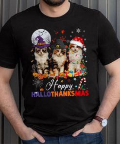 Cat Halloween Christmas Happy Hallothanksmas Thanksgiving T Shirt