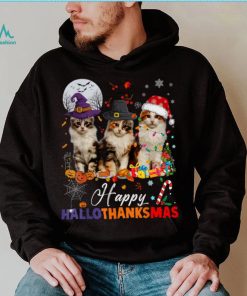Cat Halloween Christmas Happy Hallothanksmas Thanksgiving T Shirt