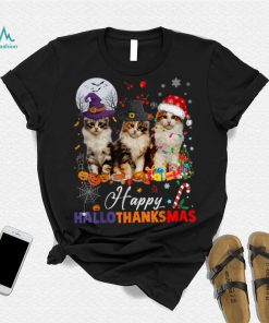 Cat Halloween Christmas Happy Hallothanksmas Thanksgiving T Shirt