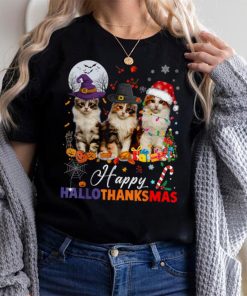 Cat Halloween Christmas Happy Hallothanksmas Thanksgiving T Shirt