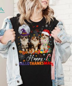 Cat Halloween Christmas Happy Hallothanksmas Thanksgiving T Shirt