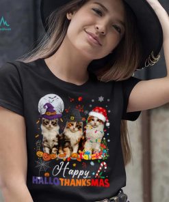 Cat Halloween Christmas Happy Hallothanksmas Thanksgiving T Shirt