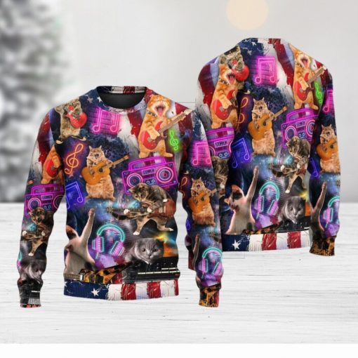 Cat Independence Day Cat Rocker Happy Ugly Christmas 3D Sweaters Gift For Men And Women