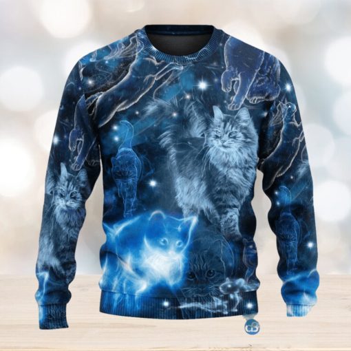 Cat Love Blue Neon Stunning Ugly Christmas 3D Sweaters Gift For Men And Women