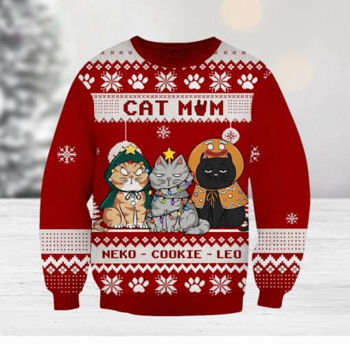 Cat Lover Custom Wool Ugly Sweater Cat Mom Personalized Christmas Gift