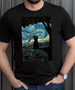 Cat Tshirt Starry Night Cat Tee, Van Gogh Cat Black Gift T Shirt