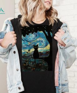Cat Tshirt Starry Night Cat Tee, Van Gogh Cat Black Gift T Shirt